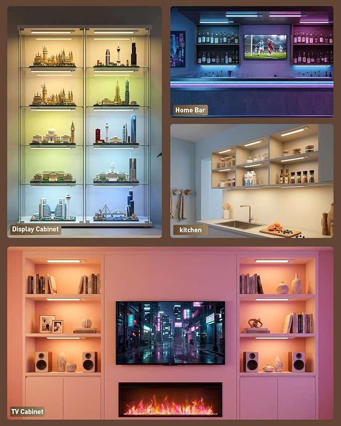 Diomart Under Cabinet Lighting, RGB LED Closet Light Rechargeable, Motion Sensor Light Indoor Stick on Under Counter Lights for Kitchen, Stairs, 4 Pack