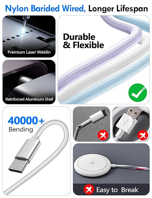 1Pack Multi Charging Cable Cord for Travel Essentials,Apple Watch Charger,iPhone Charger,[3-in-2] Type C/Lightning Cable Portable Designed for iWatch,iPhone 17-8,Galaxy S25-21,AirPods,iPad-1.5M White