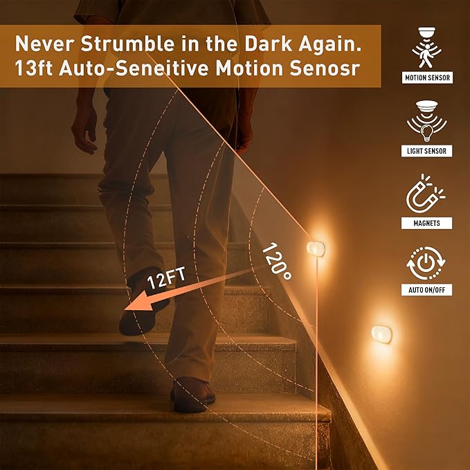 Rechargeable Motion Sensor Night Light, 2-Color White & Warm Toilet Light with Auto/On Mode, Magnetic & Adhesive Installation for Bathroom, Bedroom, Hallway (4 Pack)