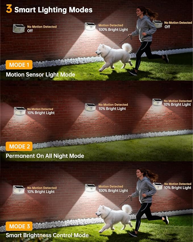 Aootek New Solar Motion Sensor Lights 120 LEDs with Lights Reflector,270° Wide Angle, IP65 Waterproof, Step Lights for Front Door, Yard, Garage, Deck (White, Daylight White, 2-Pack)
