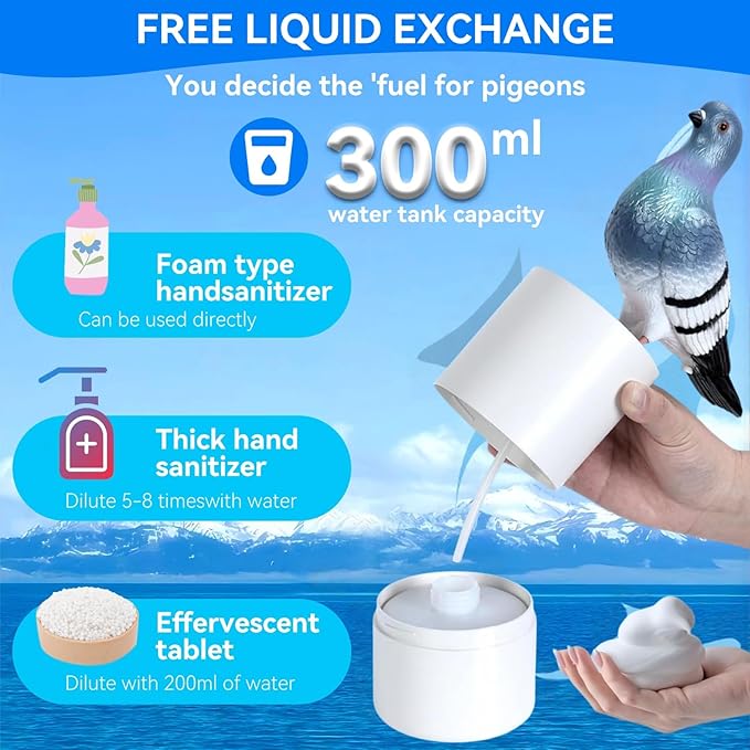 Peace Bird Foam Soap Dispenser-Pigeon And Bald Eagle Shaped Foam Hand Washer, Suitable for Kitchen and Bathroom, Automatic Liquid Soap Dispenser, Touchless Battery Powered Hand Washer (Pigeon (white))