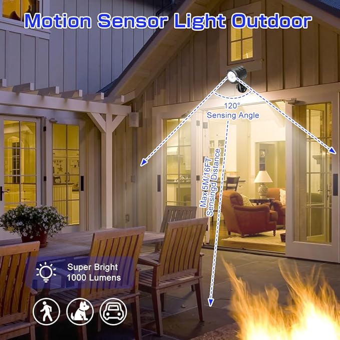 Motion Sensor Outdoor Lights, 1000LM Ultra Bright Wireless Sensor Light with Remote Control, IP65 Waterproof Motion Detector Security Light for Outside, Front Door, Yard, Garage, Stair