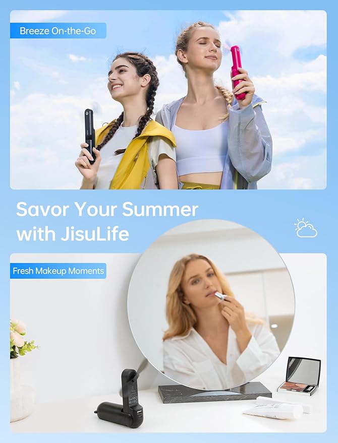 JISULIFE 3 IN 1 Handheld Mini Fan - Portable Fan & Power Bank & Flashlight, 19H Max Cooling, USB Rechargeable, Pocket-Sized for Travel, Cruise, Concerts, Makeup, 2026 Summer Gifts for Women(Black)