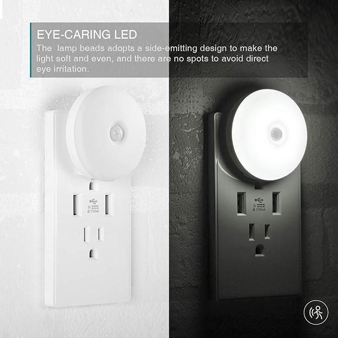 LED Motion Sensor Night Light, Sensor Night Light Plug in, Motion Nightlight Plug into Wall, Energy Efficient, Cool White Night Light for Bathroom, Bedroom, Kitchen, Hallway, Stairway, 2 Pack