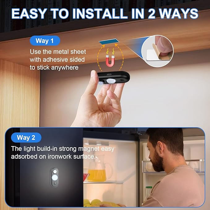 LED Motion Sensor Light Indoor, Black Magnetic Under Cabinet Lighting Daylight White, Dimmable Rechargeable Puck Lights for Closet, Kitchen, Stairs(6 Pack)