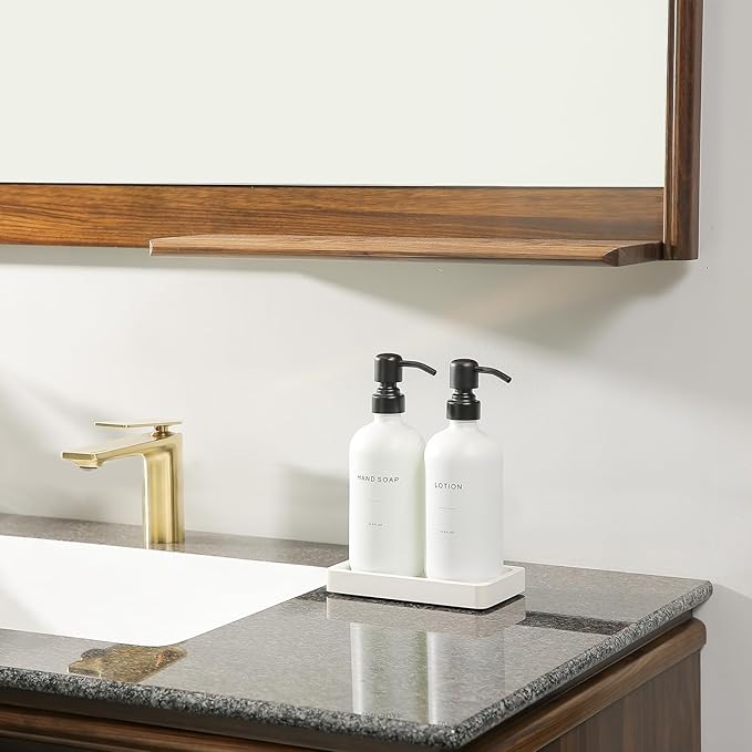 Prus Waso White Soap Dispenser Set, Contains Hand and Lotion Dispenser with Pump. Perfect for Guest Bathroom Decor. (White)
