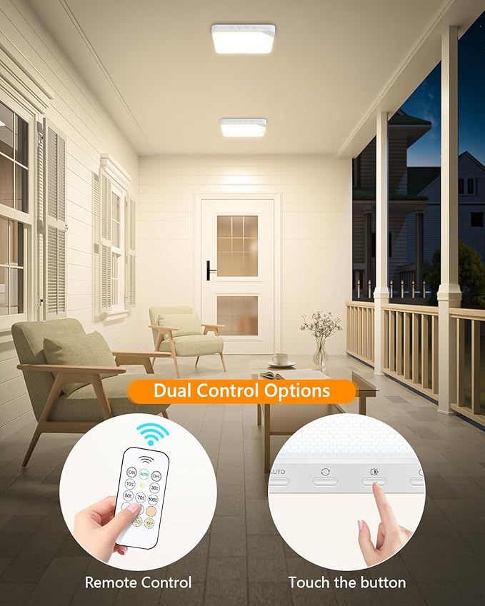 Rechargeable 6W Motion Sensor Ceiling Light Indoor, Wireless Magnetic Stick on Closet Light, Remote Control for Color & Brightness, Battery Operated Light for Shower, Bathroom, Pantry, Hallway, 2-Pack