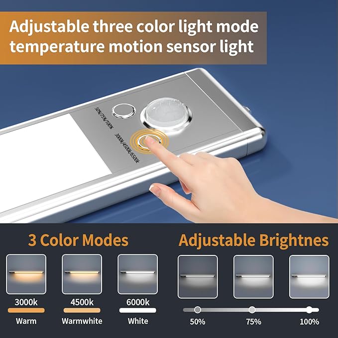 SOUL LINK Under Cabinet Lights, 88 LED Operated Motion Sensor Light Indoor, 2200mAh USB Rechargeable Closet Lights, 4 Pack Magnetic Dimmable Wireless Under Counter Lights for Kitchen, Stairs