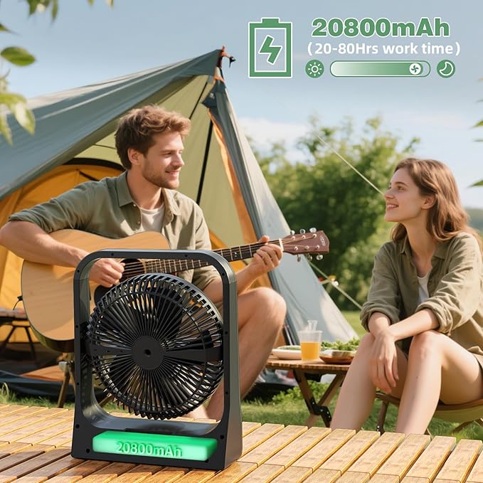 20800mAh Rechargeable Fan, 8-Inch Battery Powered Fan - Up to 80H Runtime, Portable Fan with 4 Speeds/Timers/70° Rotation /Quiet, Desk Fan for Bedroom, Office, Travel, Cruise, Gifts for Men Women