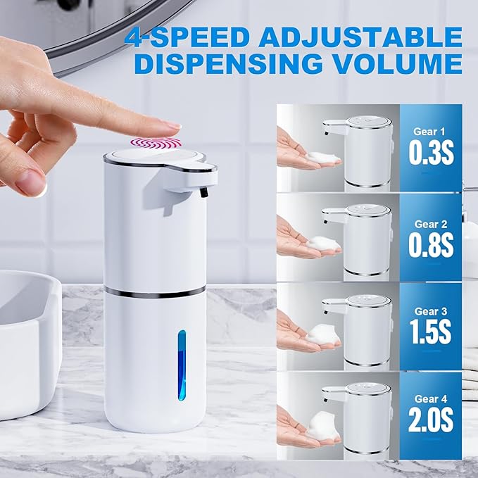 Automatic Soap Dispenser,P11-380ml, Wall Mount Touchless 4 Gear Adjustable Electric Soap Dispenser,USB Rechargeable with Infrared Motion Sensor for Bathroom,Kitchen,Office (White,Foam)