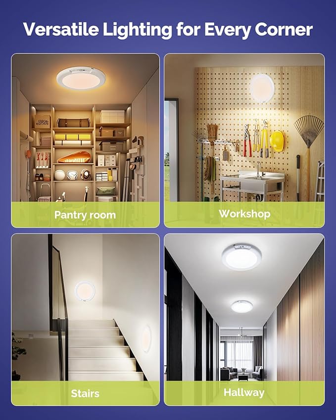 4PCS Updated Faster Charging Rechargeable Ceiling Light with Remote, 7.48" Rechargeable Shower Light Waterproof, Wireless Motion Sensor Ceiling Lights 3000K/4500K/6500K Dimmable for Closet
