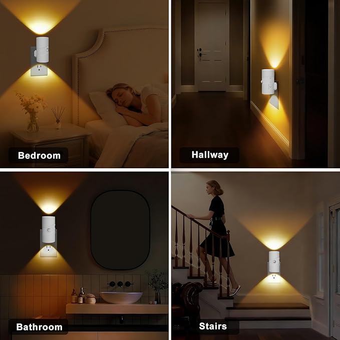 easuntec Motion Sensor Light Indoor, Night Lights Plug into Wall, Motion Sensor & Dusk to Dawn Sensor, 3 Light Modes, Dimmable Night Light for Bedroom Bathroom Hallway Kitchen Stairs (White, 2 Pack)