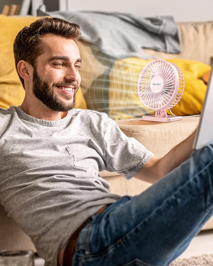 Gaiatop USB Desk Fan, Small But Powerful, Personal Portable Quiet 3 Speeds, Adjustable Mini Table Desktop fan for Cooling Home Office Car Summer Travel Gifts Pink