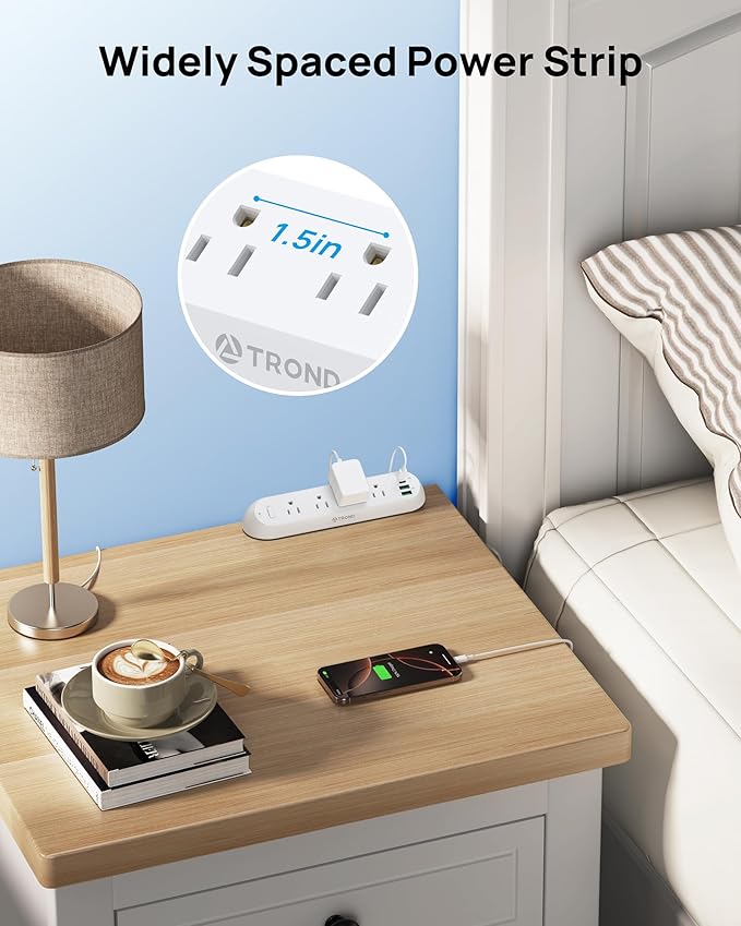 TROND Desk Clamp Power Strip 20W USB C, Surge Protector with 4 Outlets 4 USB Ports, Flat Plug 6ft Extension Cord, 1700J, ETL Listed, Fits 1.97 inch Tabletop Edge, for Home Office Accessories, White