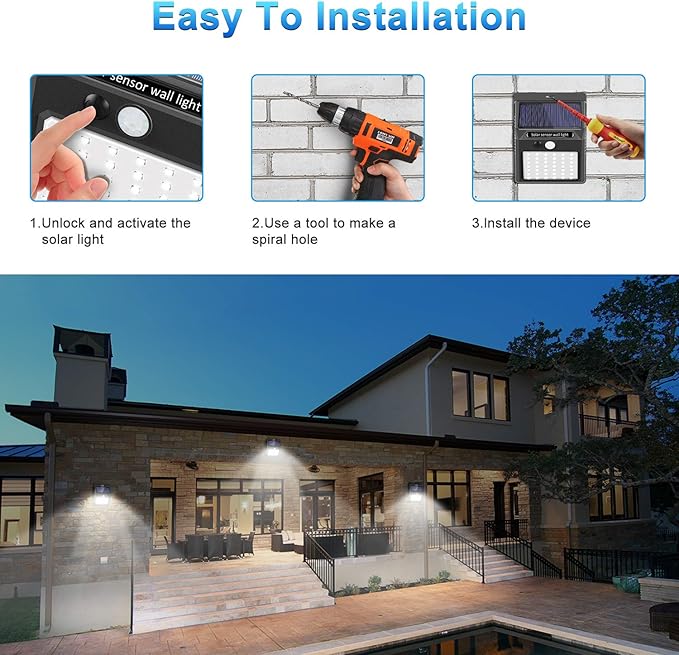 SEZAC Solar Lights Outdoor [10 Pack /3 Working Mode], Solar Security Lights Solar Motion Sensor Lights Wireless IP 65 Waterproof Outdoor Lights for Garden Fence Patio Garage (42LED)