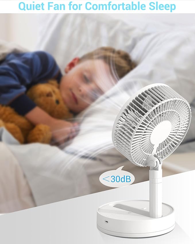 Desk Fan, 8-Inch Oscillating Portable Fan Rechargeable, 24H Run, 90° Rotate Small Fan for Bedroom, 4 Speeds＆8H Timer Quiet Mini Travel Fan, Battery Powered USB Fans for Office＆Home, White