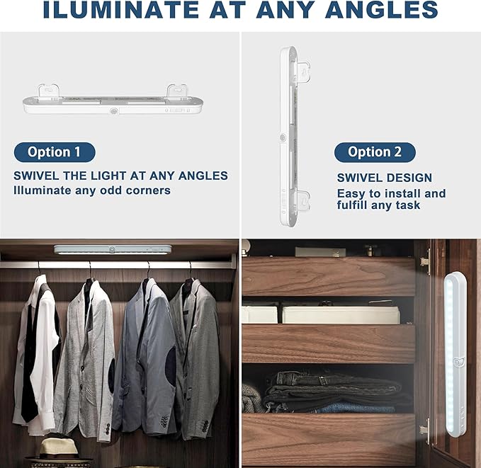 Alivation Closet Lights Battery Operated Led, Motion Sensor Light Indoor, Under Cabinet Lighting, Under Counter Lights for Kitchen, Laundry, 3 AA Battery Powered/DC Input, Day & Night Modes, Black