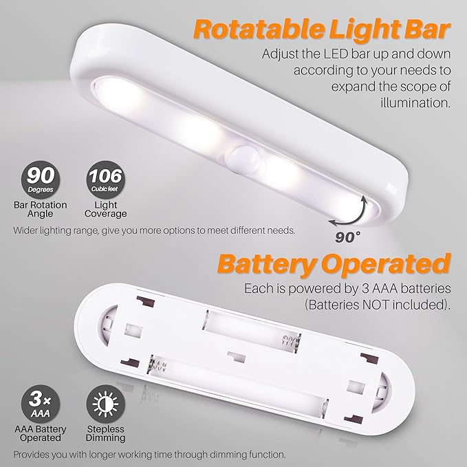 STAR-SPANGLED 3 Pack 7” Dimmable Push Tap Lights, Stick on LED Touch Lights AAA Battery Operated for Kitchen, Closet, Under Cabinet, 3 Color Modes