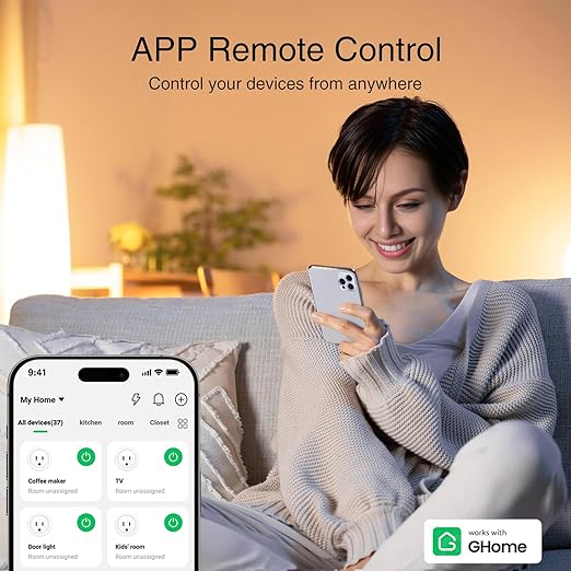 GHome Smart Plug, WiFi Smart Plugs Compatible with Alexa and Google Home, Smart Outlet Timer with APP Remote Control, 2.4GHz Wi-Fi Only, No Hub Required, ETL FCC Listed, White