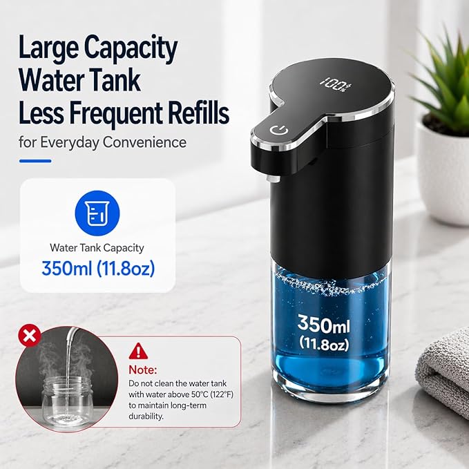 Automatic Liquid Soap Dispenser Touchless, Stainless Steel Hand Soap Dispenser, USB Rechargeable, 4 Adjustable Levels, 11.8oz/350ml for Kitchen and Bathroom (Black, Liquid)