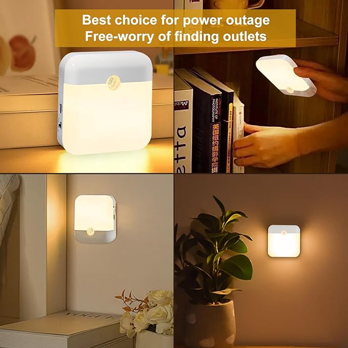 4 Pack Motion Sensor Night Light, Rechargeable Battery Night Lights Warm White, Portable Mini Motion Activated Night Light for Wall, Hallway, Kids Room, Stairway, Cabinet