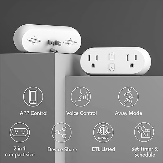 HBN Smart Plug 15A, WiFi&Bluetooth Outlet Extender Dual Socket Plugs Works with Alexa, Google Home Assistant, Remote Control with Timer Function, No Hub Required, ETL Certified, 2.4G WiFi Only, 4-Pack
