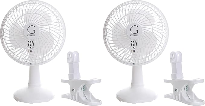 Genesis 6-Inch Clip Convertible Table-Top & Clip Fan Two Quiet Speeds - Ideal For The Home, Office, Dorm, More White (Pack of 2)
