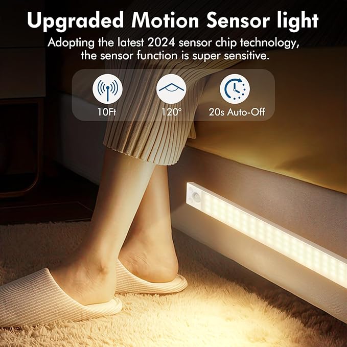 Under Cabinet Lights 14.5 Inch,Under Cabinet Lighting 63LEDS 2500mAh,Motion Sensor Light Indoor Rechargeable Battery Operated,Dimmable Under Counter Lights for Kitchen,Drawers,Wardrobe,Stair Bedroom