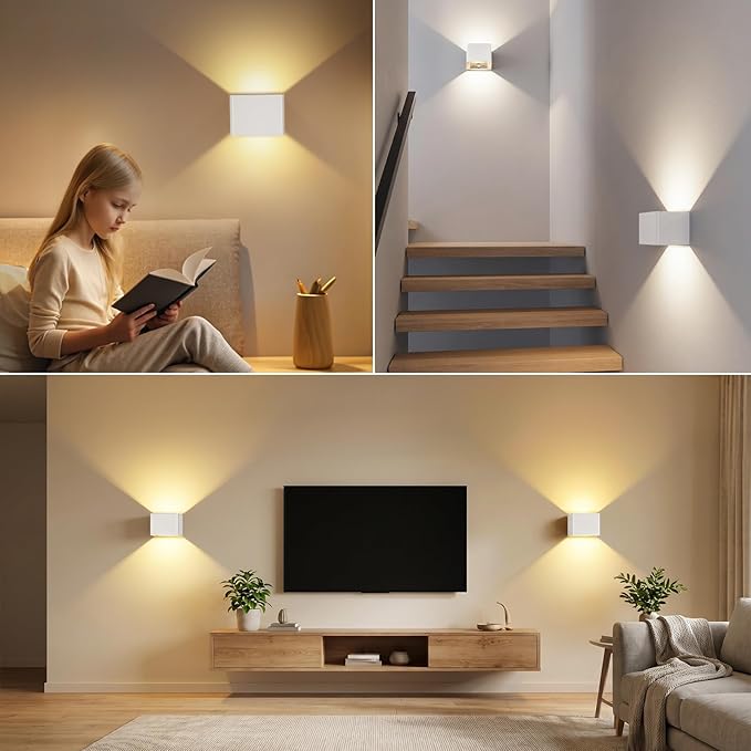 Yochoice Rechargeable Motion Sensor Wall Sconces Dimmable, 6000mAh Wireless Battery Operated Wall Sconce with Touch & Remote Control, 4-Pack White Battery Powered Magnetic Wall Lamps for Hallway Stair