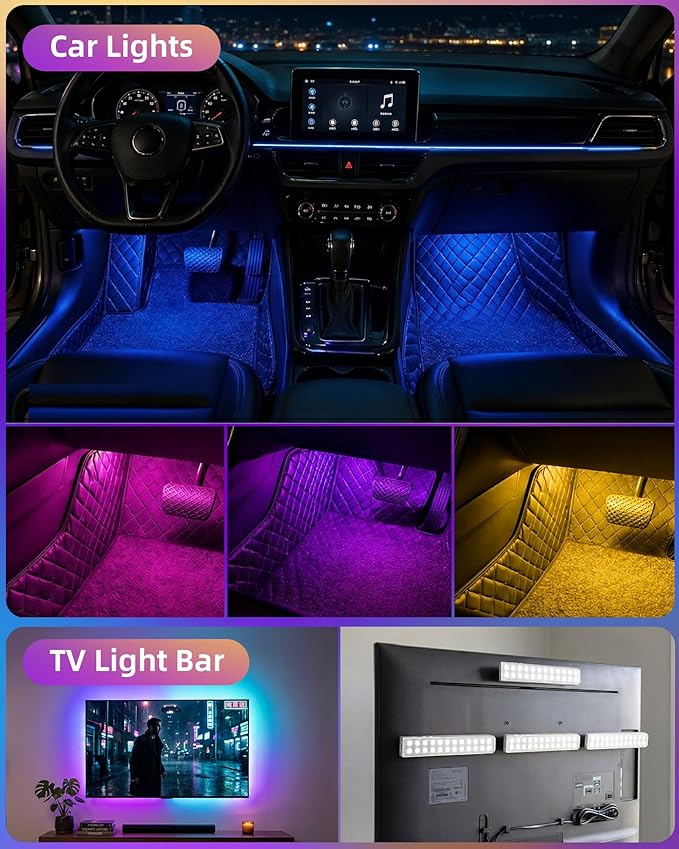 EZVALO 80RGB Color Changing Under Cabinet Lighting Wireless, 1800mAh Rechargeable Led Strip Shelf Lights, Timer & Dimmable Bar Light with Remote for Kitchen, Bedroom, Display Case, Car, 6Pack