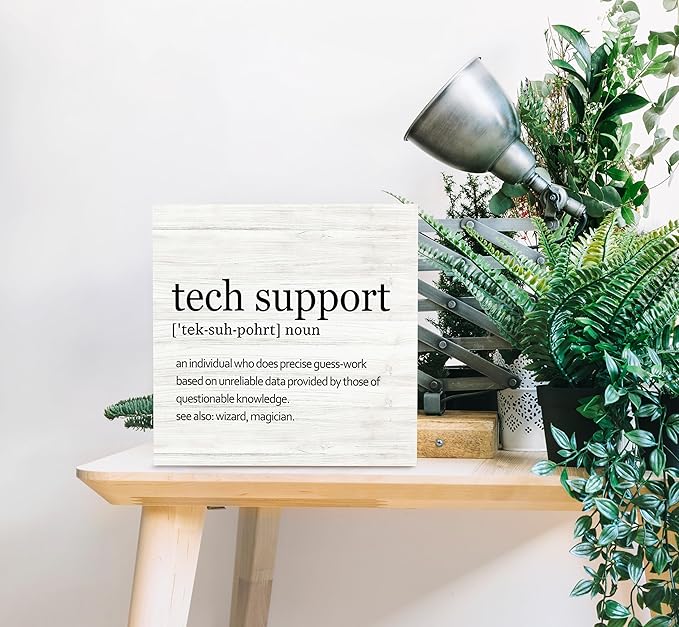 SRADMO Tech Support Office Wood Box Sign Desk Decor, Gifts For It Men, Desk Decorations Office, It Gifts Wooden Box Sign Decoration, Tech Support Table Shelf Decor