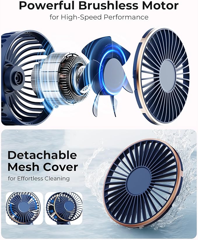 TUNISE Portable Handheld Fan, Portable Fan Rechargeable, 4000mAh, 180° Adjustable, 6 Speed Wind, Display Electricity in Real Time, USB Rechargeable Foldable F an, Quiet Personal Fan with Power Bank