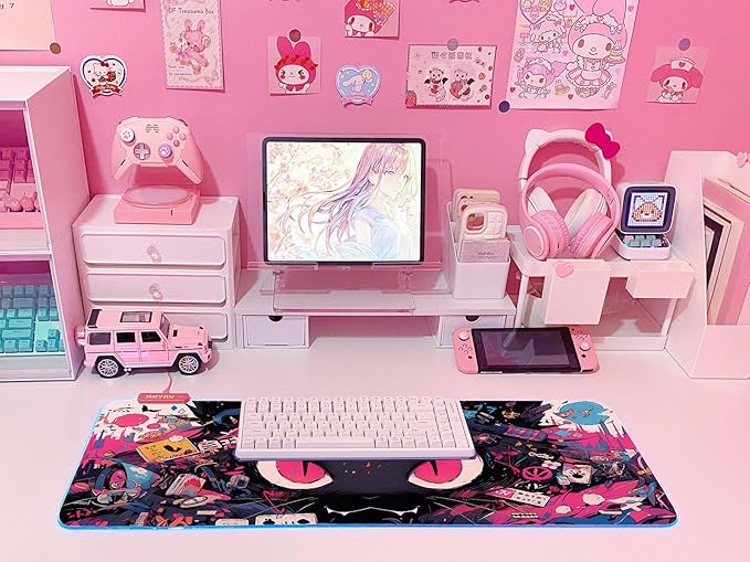 JMIYAV Pink RGB Gaming Mouse Pad 31.5x12 Inch PC XL Large Extended Glowing Led Light Up Desk Pad Non-Slip Rubber Base Computer Cute Mousepad Mat Desk Accessories Gaming Setup 763