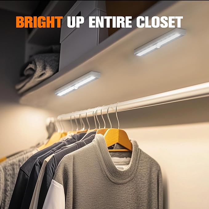Molrebe Motion Sensor LED Lights, 6 Pack Battery Operated 10 LED Motion Closet Light, Stick-On Anywhere Magnetic Night Light Bar for Closet Under Cabinet Kitchen Hallway Stairway Vanity Wardrobe