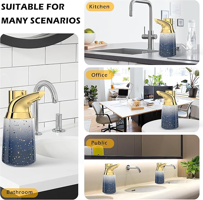 Adjustable Automatic Soap Dispenser Touchless, Ceramic Material，4 Adjustable Levels， Type-c Rechargeable Operated Sensor Liquid Soap Pump，Touch-Free Hand Sanitizer Dispenser (Starry Gold)
