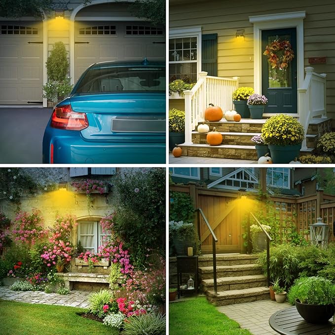 kolpop 4 Pack Solar Motion Lights Outdoor, 3 Modes/100LED Security Wireless IP65 Waterproof Wall Outdoor for Front Door, Backyard, Garage, Deck(Warm White)
