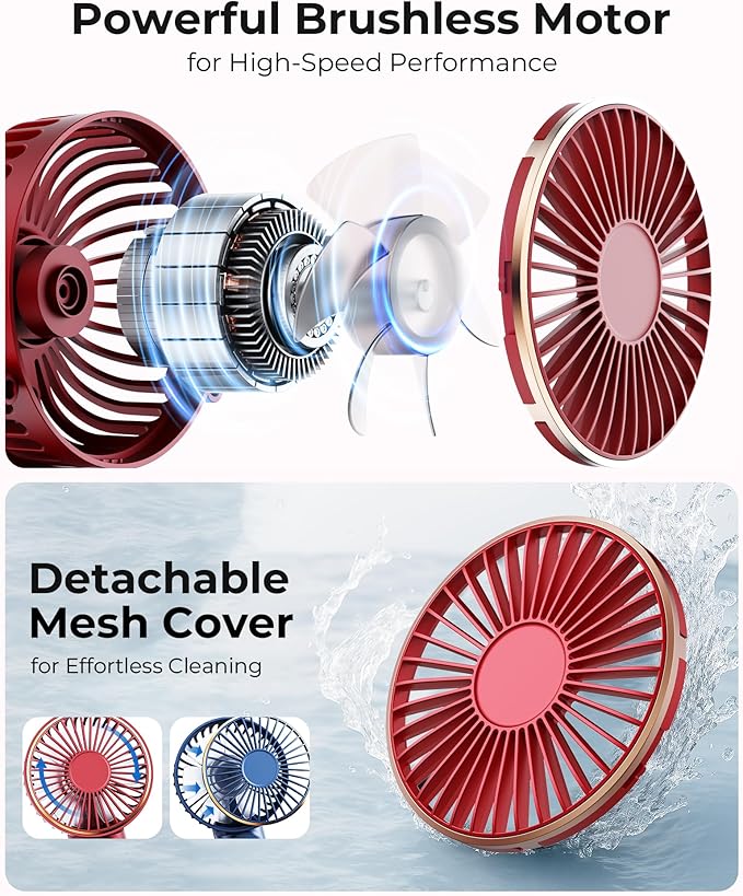 Portable Handheld Fan, 4000mAh, 180 Adjustable, 6 Speed Wind, Display Electricity in Real Time, USB Rechargeable Foldable Personal Fan