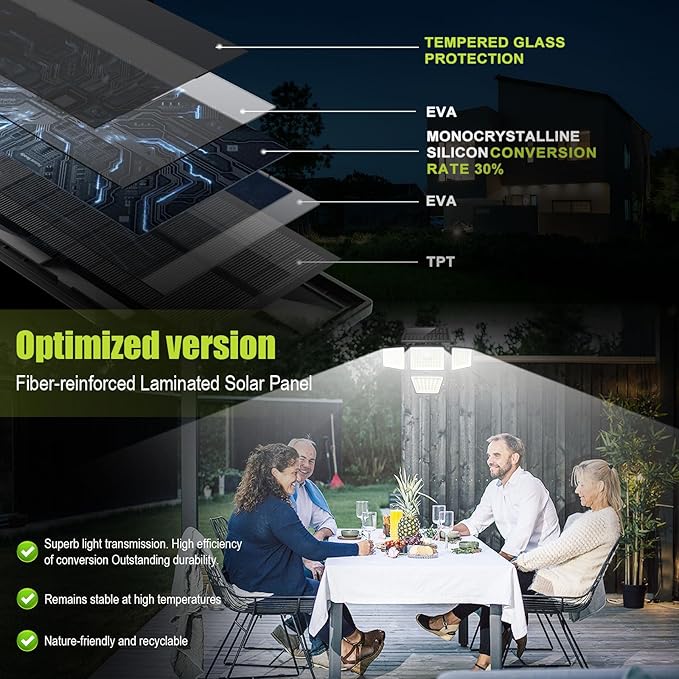 daphino 3000LM Solar Lights Outdoor with Motion Sensor,4 Head 270° Wide Angle Street Area Lights,IP65 Waterproof Security Lighting with 3 Modes(Remote,2 Pcs)