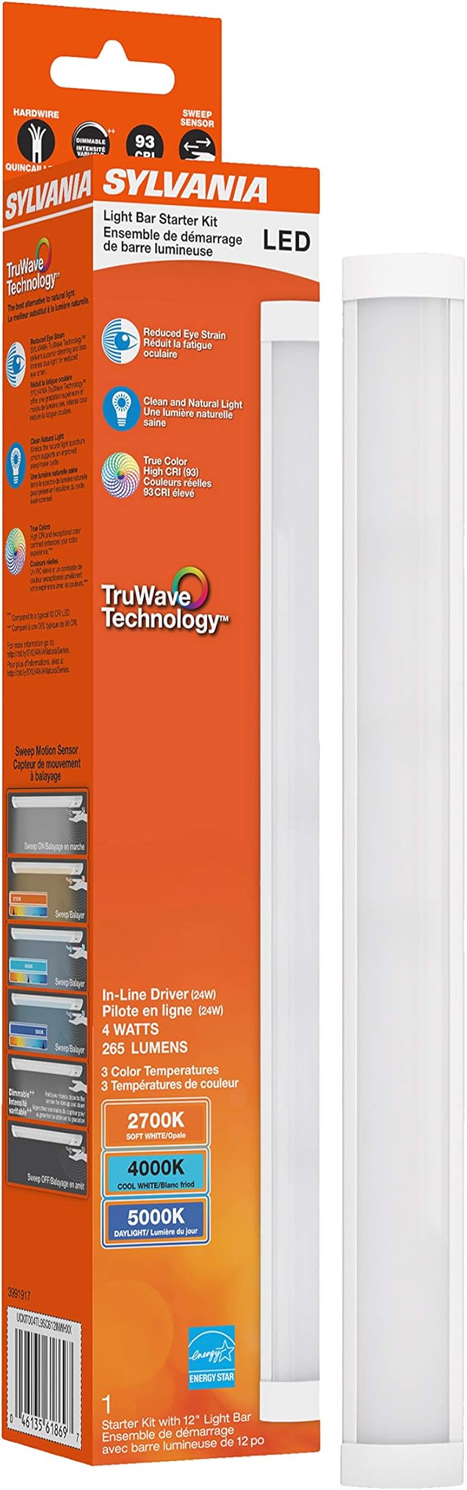Sylvania TruWave Natural Series 3-Way Selectable 12" LED Under Cabinet Light Starter Kit, Soft / Cool / Daylight, Hardwire - 1 Pack