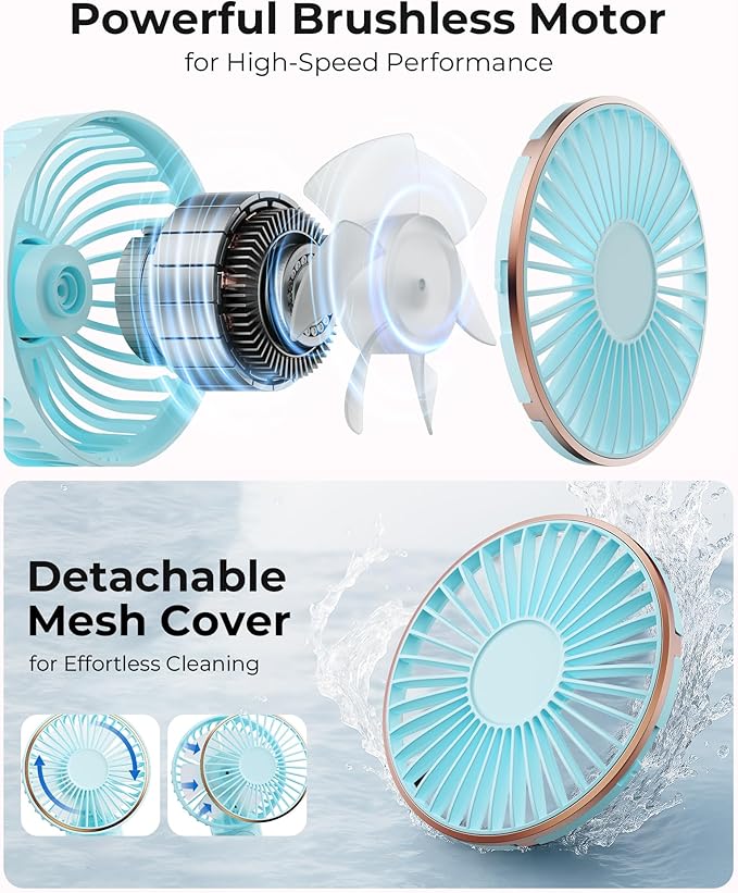 TUNISE Portable Handheld Fan, 4000mAh, 180 Adjustable, 6 Speed Wind, USB Rechargeable Foldable Fan with Real-Time Electricity Display