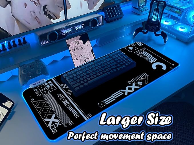 JMIYAV White Gaming Mouse Pad RGB Mousepad Non-Slip Rubber Base Extra Large Cool XL XXL Computer Desk Pad Gaming Accessories LED Light Up Extended Big Mouse Pad for Gamer Stealth HUD