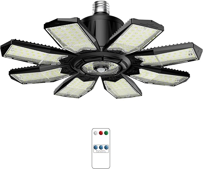 Motion Sensor Garage Light, 25000LM Motion Sensor Shop Light with 8+1 LED Panels, 6500K Daylight, Indoor Motion Activated Light Bulb for Garage, Workshop, Barn, Attic