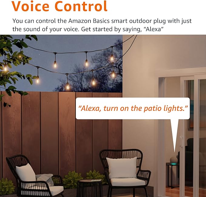 Amazon Basics Outdoor Smart Plug with 2 Individually Controlled Outlets, Works with Alexa Only, Voice Control, Weather Resistant, 2.4 GHz Wi-Fi, No Hub Required, Black
