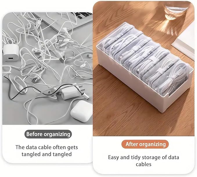 11 Box Cable Organizer Storage Box, Desktop Cable Management with Switch, Power Cord Organizer for Office,Home,Desk Accessories Storage Stationery Supplies and Accessories（Clear） (11 Box)