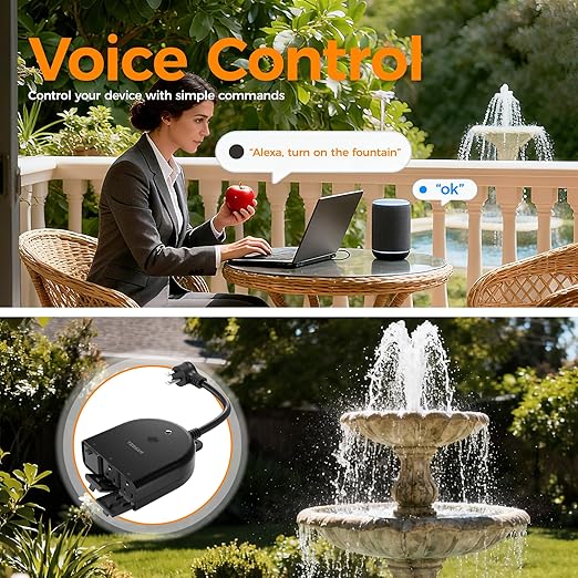TESSAN Outdoor Smart Plug Waterproof, 2.4GHz WiFi Only, 15A/1875W Heavy Duty, 3 Individual Sockets Compatible with Alexa Google Home, Remote Control Timer