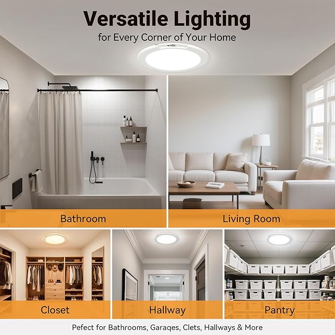 Rechargeable Ceiling Light, No Wiring Battery Operated Ceiling Lights with Remote, Motion Sensor Dimmable Timing Motion Activated Overhead Shower Light for Bathroom Pantry Hallway Porch (8)