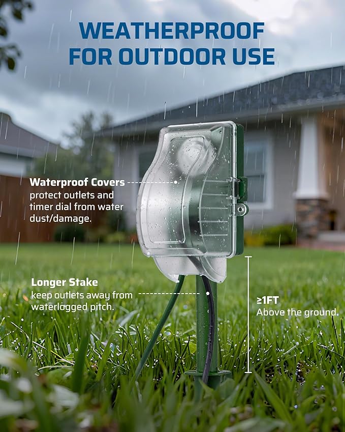 DEWENWILS Heavy Duty Outdoor Power Stake Timer, 24-Hour Mechanical Timer with 6FT Cord, 1800W/15A, Waterproof for Yard, Garden, Patio Lights, Outdoor Decorations, ETL Listed