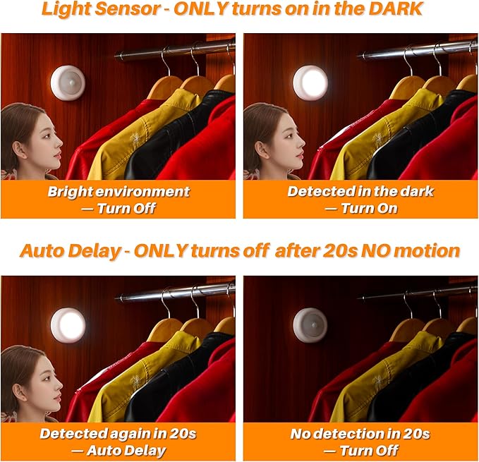 STAR-SPANGLED 3 Pack 3.1” Motion Sensor Lights Indoor AA Battery Operated, Stick on LED Puck Light for Closet, Stairs, Under Cabinet, Kitchen, Cool White