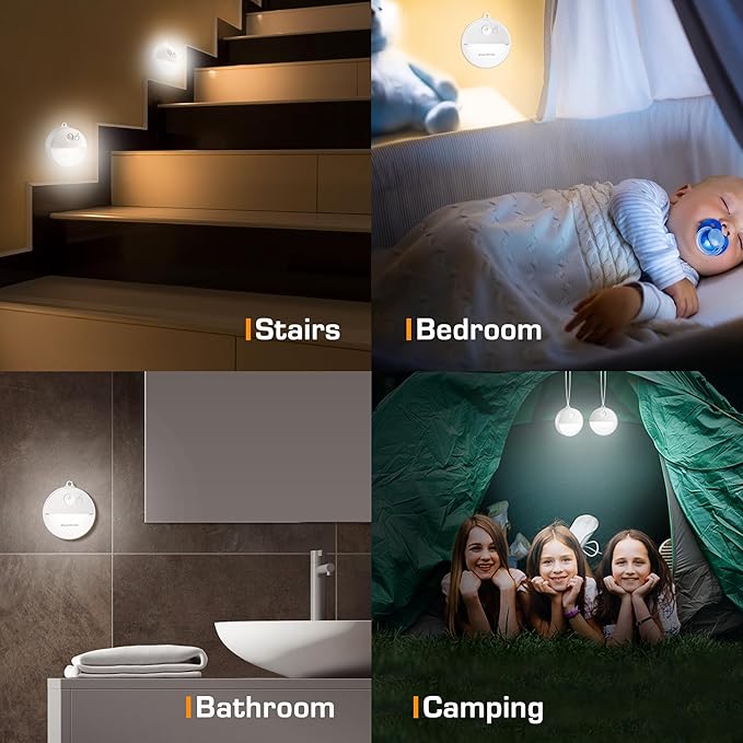 EverBrite LED Motion Sensor Night Light, Dimmable Night Lights with 15 RGB Colors, Cool White Motion Activated LED Night Light for Stairs, Hallways, Bathroom - with 18 AAA Batteries, 6-Pack