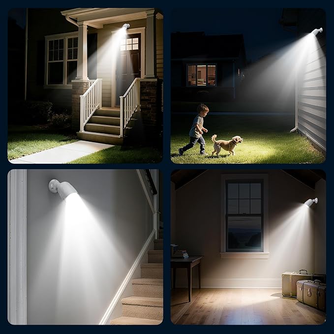 Battery Operated Motion Sensor Light Outdoor, 4000mAh Rechargeable 600 Lumen Battery Powered Spotlight Outdoor Waterproof for Porch, Garage, House (White)